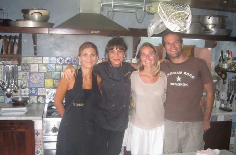 Ivana (sous-chef), Silvana, Pascala and Sebastien after a Cooking Lesson about Cannoli and Pizza