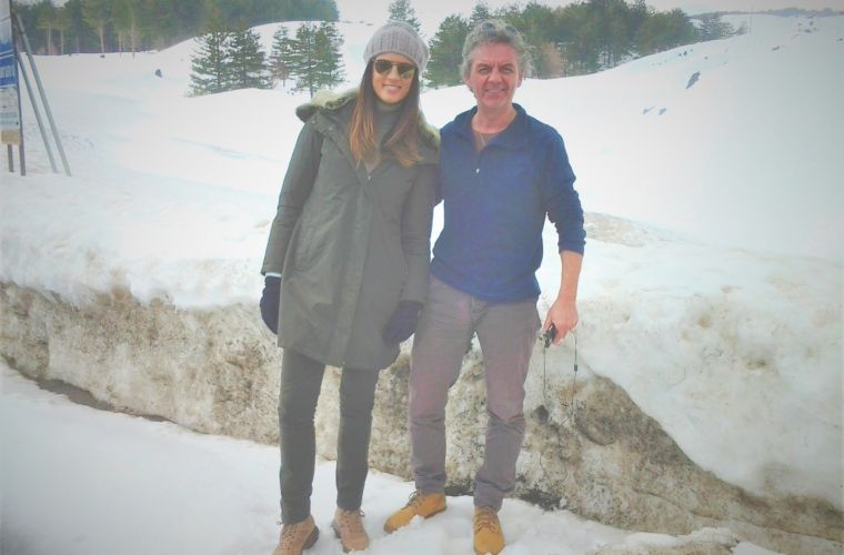 With Daniela Ferolla during a television shooting in mount Etna