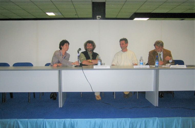 "Angelo e le aquile" book presentation: from the left, the editor, Angelo d'Arrigo, me and Gaetano Perricone