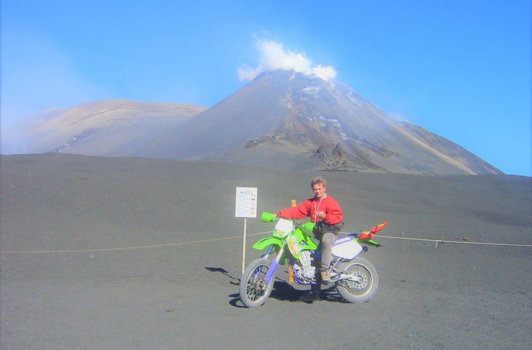 The writer Giovanni Vallone (who planned this tour) was the first person to be authorized by the Etna Park to ascend the crater of the volcano with a motorcycle for a broadcasting project.