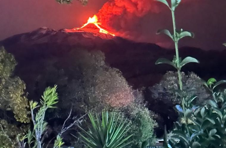 An eruption of Etna volcano viewed from the villa