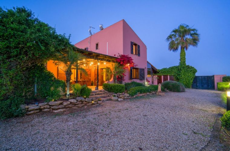 Big palm tree on the entering, typical features in many Sicilian houses