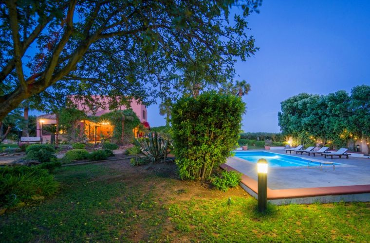 Lawn, pool, park and house