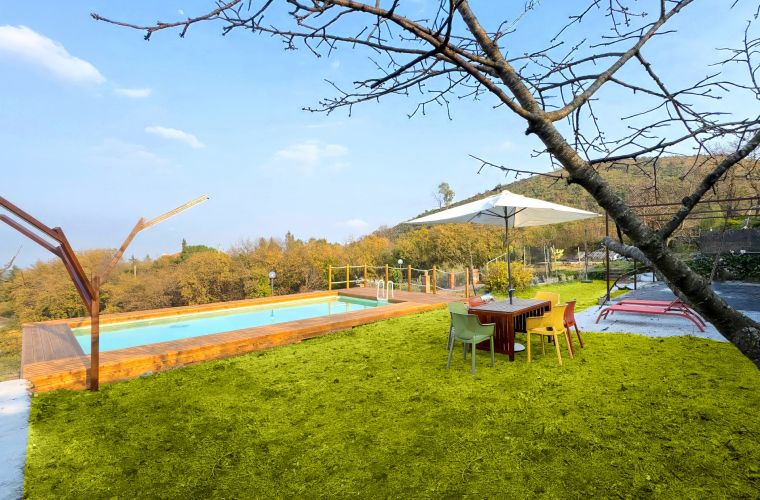 This magnificent property, nestled next to the extinct crater of Monte Serra (one of 300 inactive craters around Mount Etna), is a spectacular balcony overlooking the Ionian Sea and Mount Etna, with one of the most beautiful views in all of Sicily.