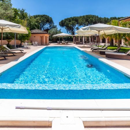 Pool, patio, lounge, deckchairs